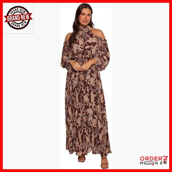 Long Sleeve Maxi Dress with Pleated Detail High Neck Elastic Waist